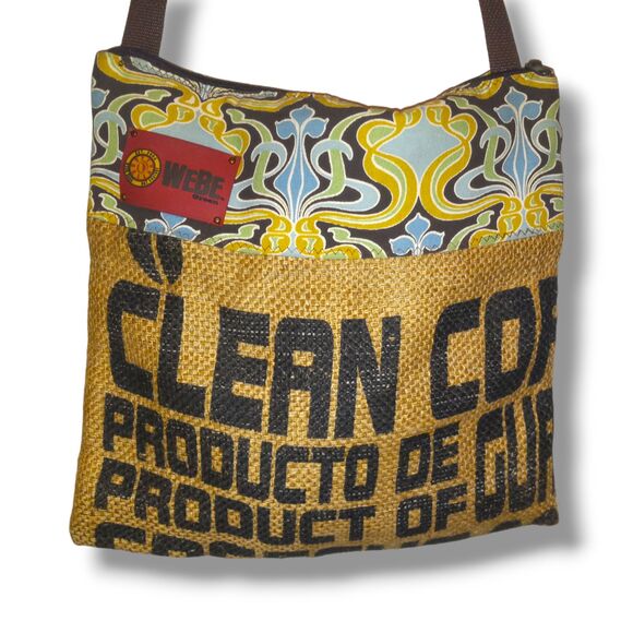 Webe Green Oat Couture Burlap & Canvas Crossbody Bag-Adjustable Strap-Upcycled - Picture 1 of 8